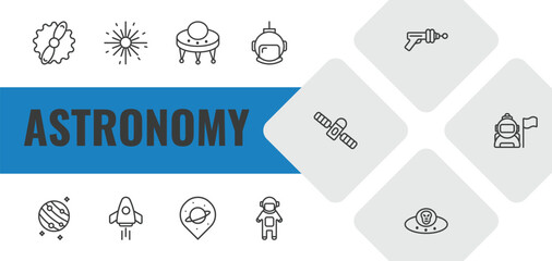 astronomy outline icon set. linear vector for ui, web and mobile. thin line gamma ray, big bang, big ufo icons. © Farahim