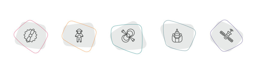 astronomy outline icon set. linear vector for ui, web and mobile. thin line gamma ray, spaceman, pulsar icons. © Farahim