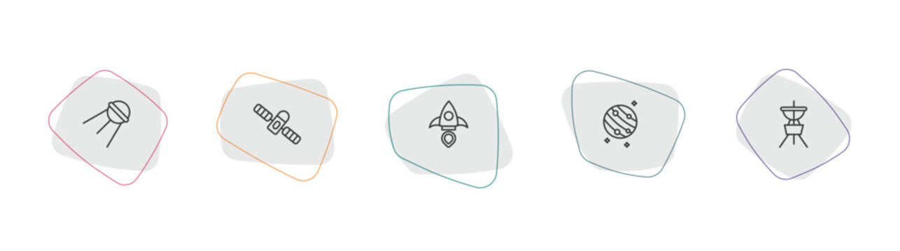 astronomy outline icon set. linear vector for ui, web and mobile. thin line sputnik, space module, aerospace icons.