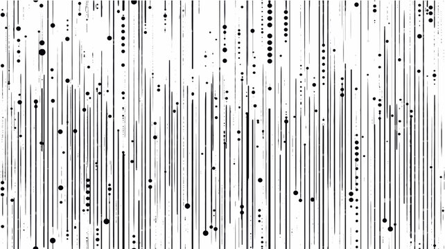 Vertical black lines and dots creating abstract pattern. Vertical black lines and varying dots forming a dynamic, abstract monochromatic background pattern