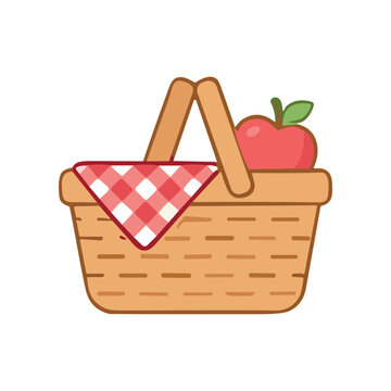 Picnic Basket with Red Apple Inside.