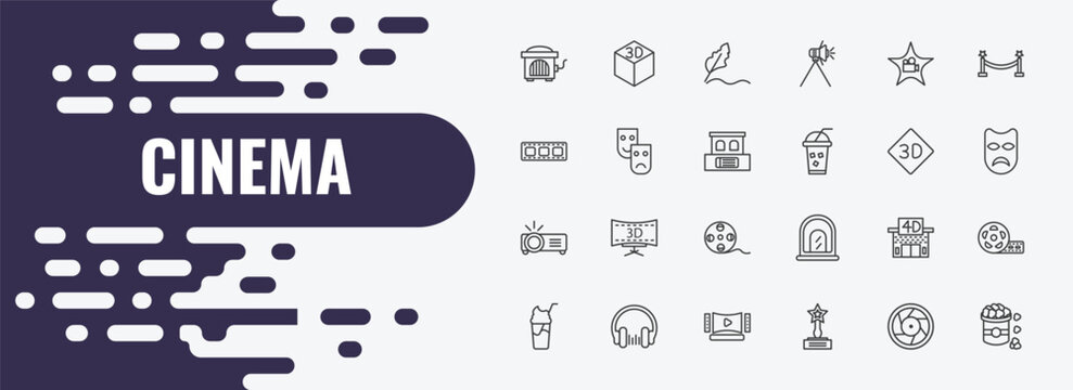 cinema outline icon set. linear vector for ui, web and mobile. thin line 3d, author, cinema celebrity icons.