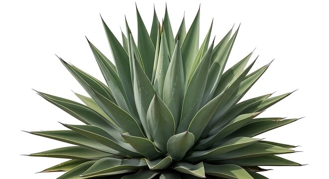 A vibrant green agave plant with sharp pointed leaves, isolated against a white background.