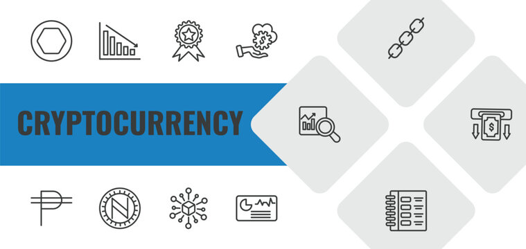 cryptocurrency outline icon set. linear vector for ui, web and mobile. thin line node, loss, best seller icons.