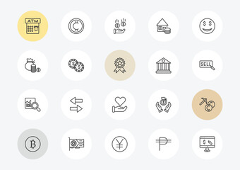 Fototapeta premium cryptocurrency outline icon set. linear vector for ui, web and mobile. thin line atm, funds, market trends icons.