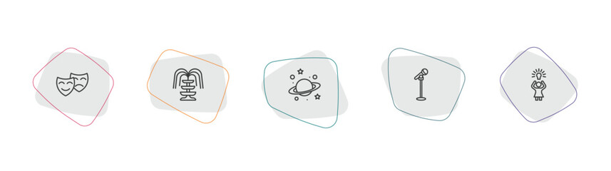 education outline icon set. linear vector for ui, web and mobile. thin line drama, fountain, planet saturn icons. © Farahim
