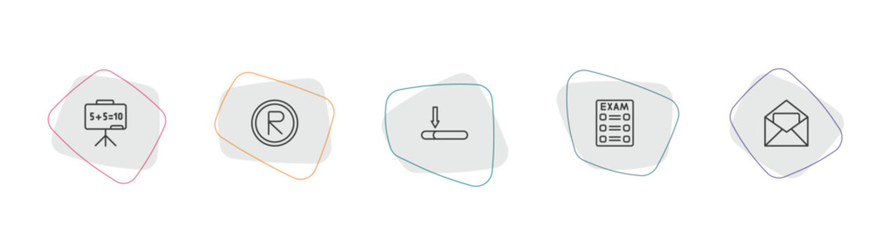 education outline icon set. linear vector for ui, web and mobile. thin line math class, registered, window scrolling medium icons.
