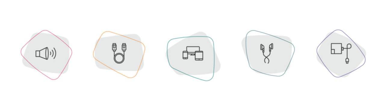 electronic devices outline icon set. linear vector for ui, web and mobile. thin line speakers, sata, devices icons.