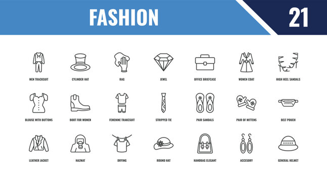 fashion outline icon set. linear vector for ui, web and mobile. thin line cylinder hat, high heel sandals, pair sandals icons.