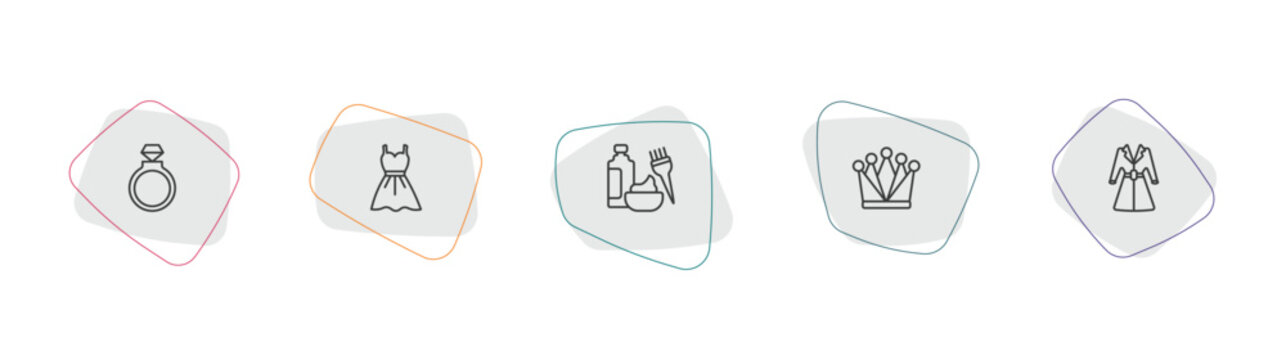 fashion outline icon set. linear vector for ui, web and mobile. thin line fiance, women drees, hair dye icons.