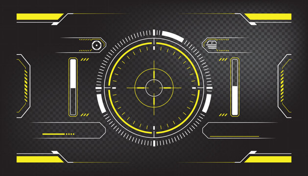 Futuristic HUD Target Interface &ndash; Cyberpunk Tactical Aiming Screen with Yellow Data Bars and Carbon Background