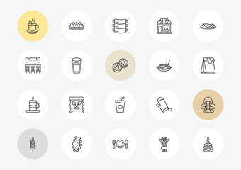 Fototapeta premium food outline icon set. linear vector for ui, web and mobile. thin line hot herbal, cafe bar, warm cup and plate icons.