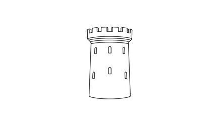 Simple Outline Illustration of a Medieval Castle Tower © ratih