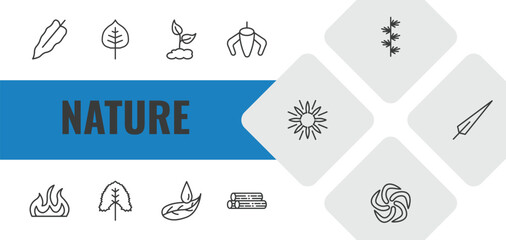 nature outline icon set. linear vector for ui, web and mobile. thin line philodendron, cercis leaf, grows icons. © Farahim