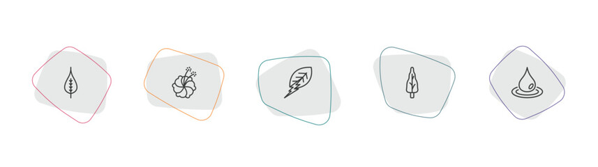 nature outline icon set. linear vector for ui, web and mobile. thin line poplar leaf, hibiscus, natural energy icons. © Farahim