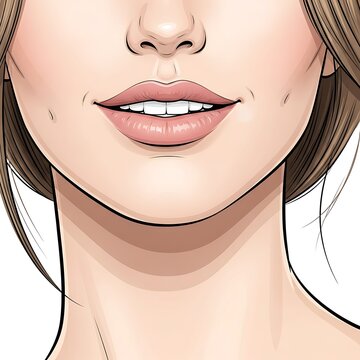 Close-up of a woman's smiling mouth with dimples and full lips