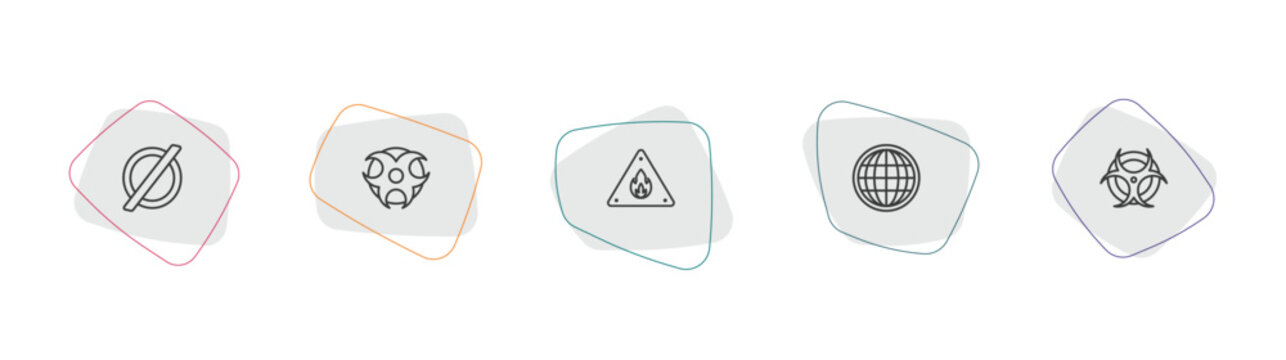 signs outline icon set. linear vector for ui, web and mobile. thin line empty, toxic warning, fire warning icons.