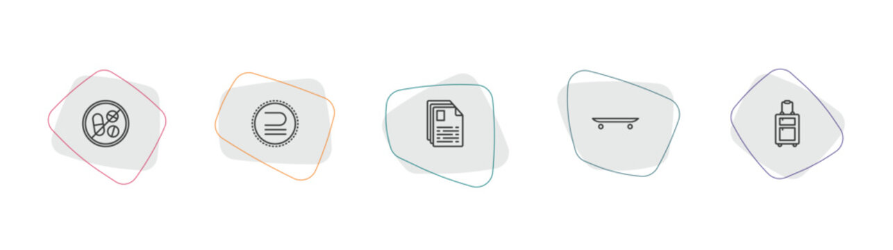 signs outline icon set. linear vector for ui, web and mobile. thin line no drugs, is a sub of, text documents icons.