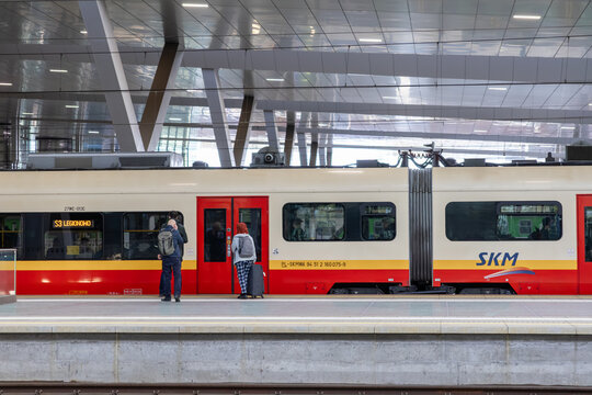 Warsaw, Poland - April 13, 2026: SKM train at a modern railway s