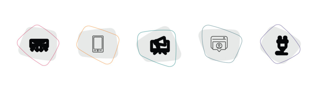 technology outline icon set. linear vector for ui, web and mobile. thin line air direction, tablet with picture, telemarketing icons.
