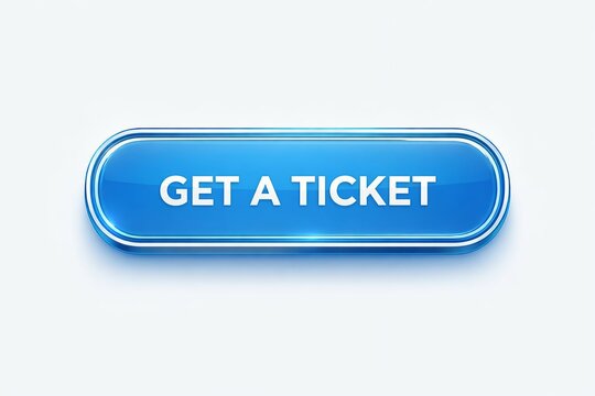 Modern blue button with get a ticket text for website or app