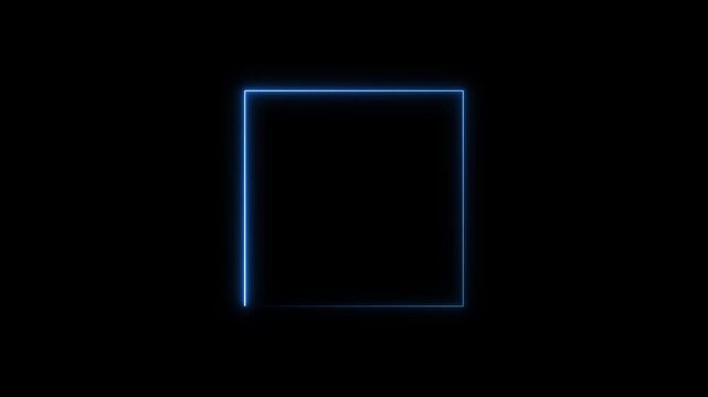 Glowing neon square frame animation. luminous banner animation. blue color neon box icon. Neon Figure On Black Background 4k video...