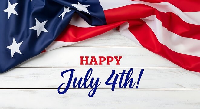 American flag draped over a white wooden background for independence day