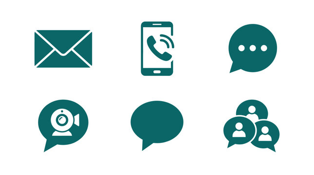 Collection of Communication Icons Representing Email, Phone, and Messaging in Digital Context