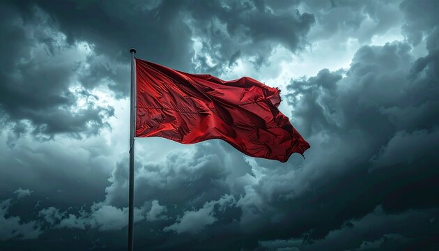 A red flag waving in the wind.