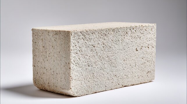 A white, rectangular brick with a rough texture and small holes throughout its surface.