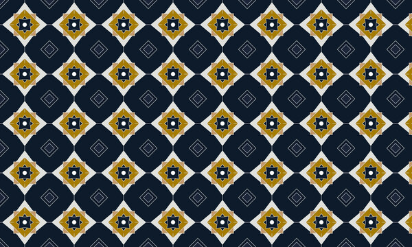 Islamic Geometric Seamless Pattern: Navy Blue and Gold Arabesque Background for Ramadan Kareem, Eid Mubarak Greeting Cards, Luxury Gift Wrap, and Modern Arabic Wall Art Decor Illustration