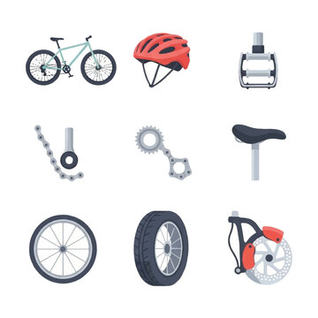 Bicycle parts and accessories collection.