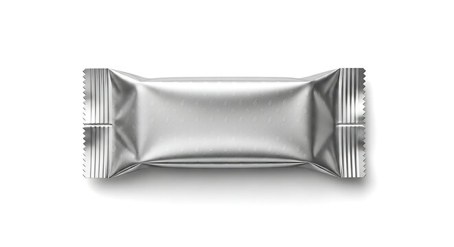 A single foil packet resting on a plain white background