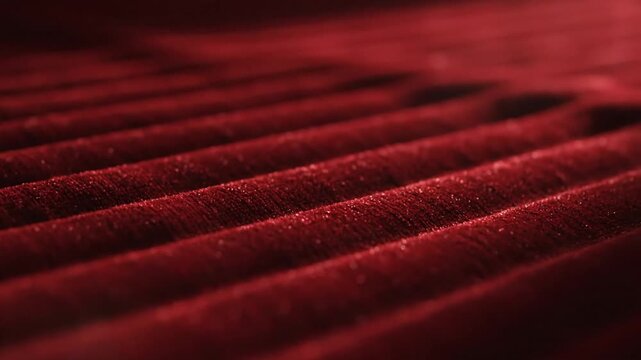 Red velvet fabric texture closeup macro.
