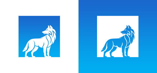Majestic blue wolf logo design for versatile branding purposes, great for businesses seeking a unique and bold visual identity. © Brojomusti