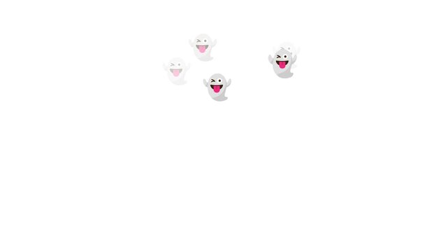 A cartoon ghost with a happy expression and its tongue out isolated on white background doodle animated 4k stock video