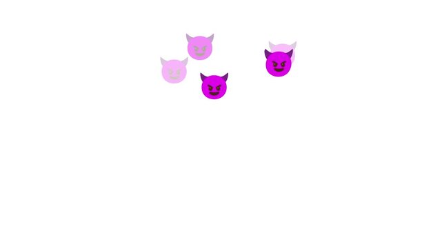 A cute pink devil face with horns and a smiling expression isolated on white background doodle animated 4k stock video