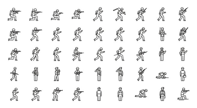 Soldiers in various action poses, representing military combat and strategy.