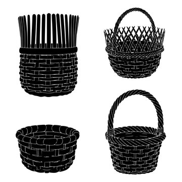 Set of Four Different Wicker Basket Silhouettes