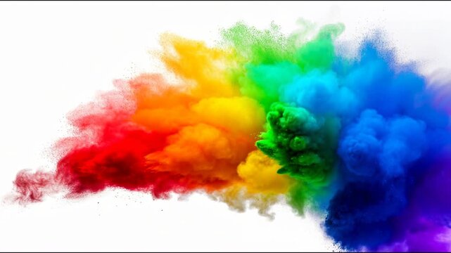 Rainbow color powder explosion on white background holi festival