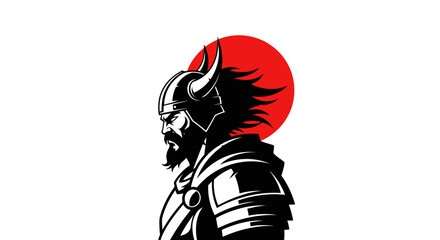 Warrior in armor stands before a setting sun wearing a helmet © Byone