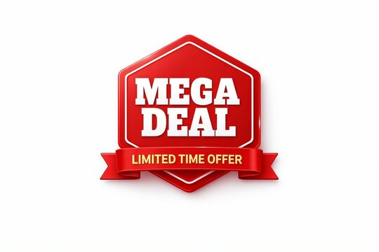 Mega deal limited time offer badge with bold red and white colors