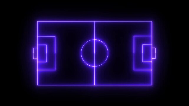 sports stadium on black background with neon lights match football isometric field video animation,Neon soccer area. football stadium with neon, shiny lights 4k video...