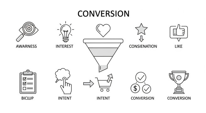 Conversion Funnel - A Visual Guide to Customer Journey and Sales Process.