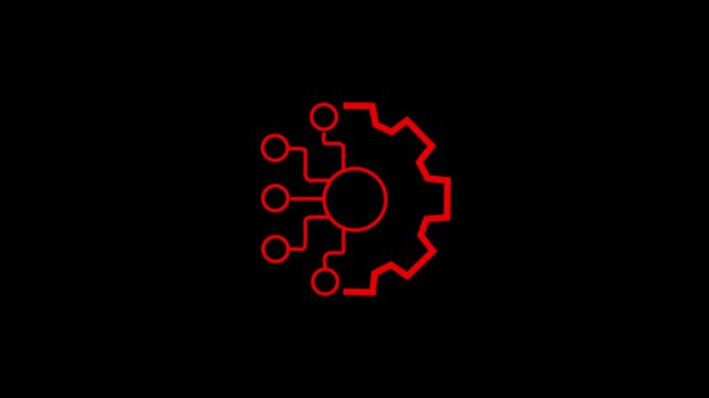 Ai technology icon animation. Animated line half cogwheel with digital data streaming. Loop 4k video...