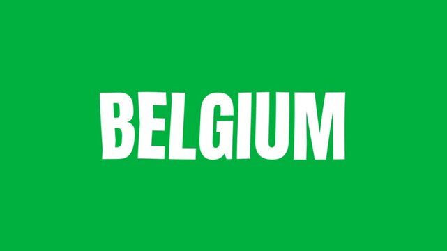 Clean and bold Belgium text animation with strong white letters on bright green background, ideal for country themes, travel visuals, and national identity content.
