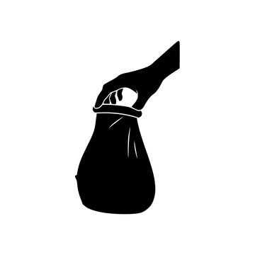 Black silhouette of a hand holding or reaching into a bag