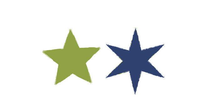 Green and blue star shapes icons.