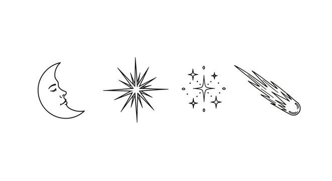 Moon smiling face star burst meteor.