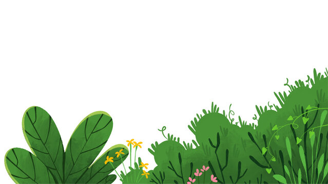 Cattail Plant Illustration with Green Grass